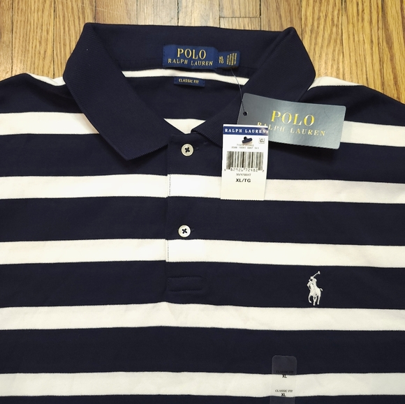 Polo Ralph Lauren Mens classic Fit Polo Shirt Size XL Striped Navy Blue NEW - Picture 1 of 6